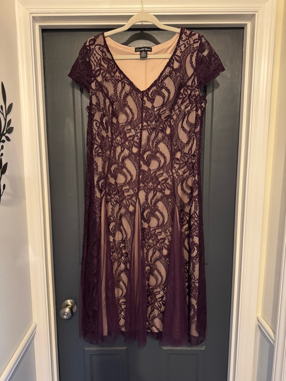 Candalite Women’s Plum Lace Overlay Midi Dress